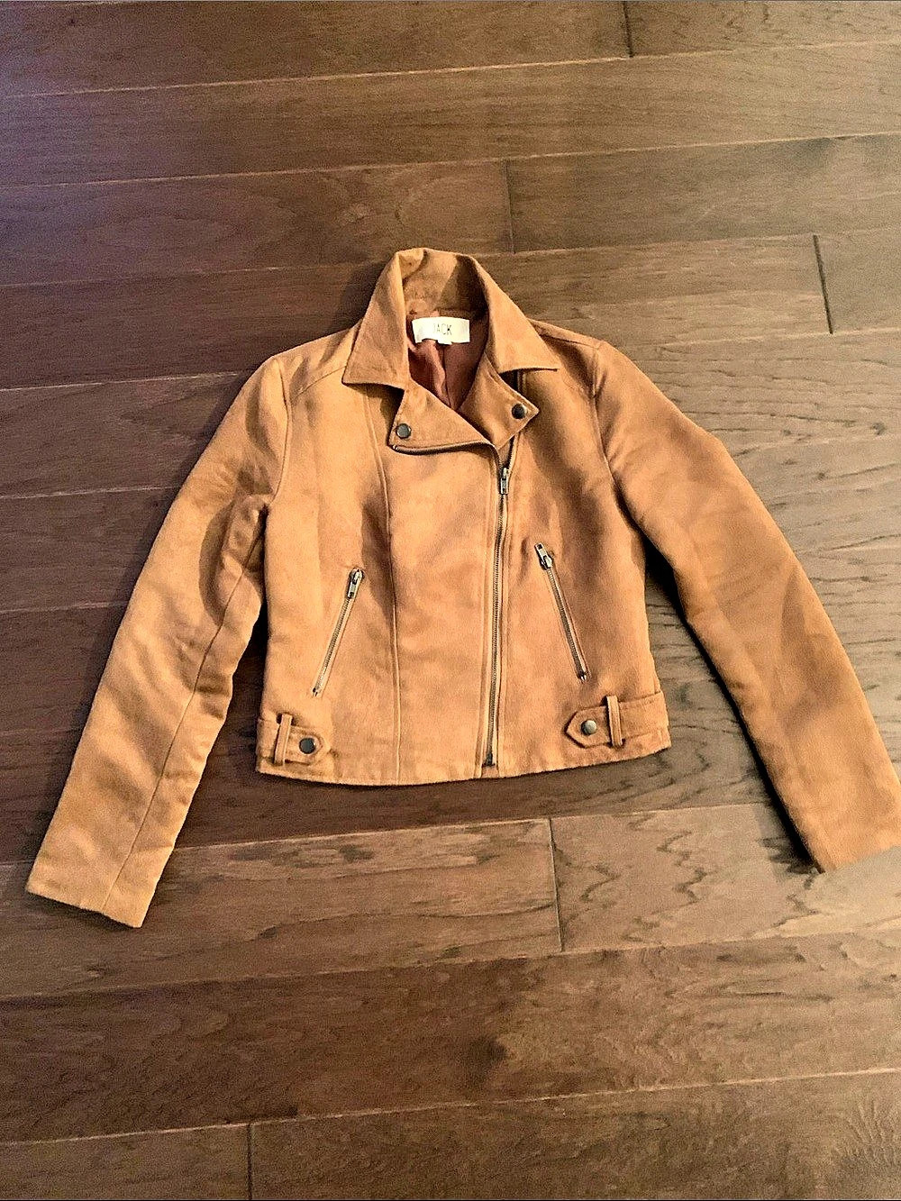 Jack by BB Dakota Crystal Faux Suede Moto Jacket Brown
